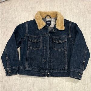 Dark Blue Jean Jacket with Tan Fur Collar